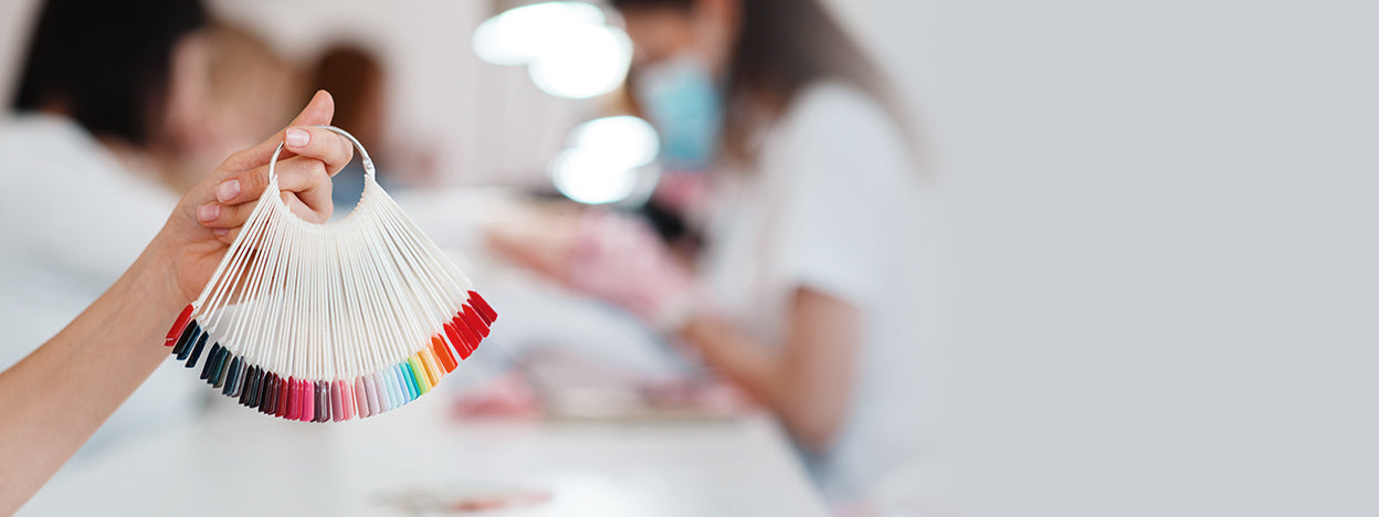 A range of gel nail polish colors