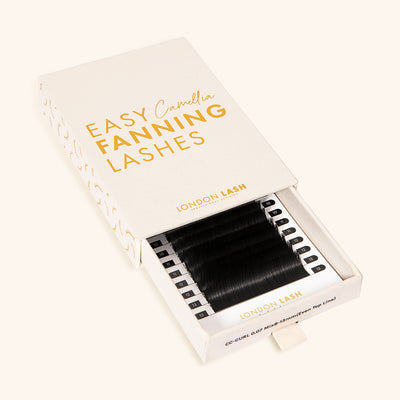 Easy fanning black lashes in lash tray