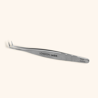 Silver Staleks professional eyelash tweezers with boot tip