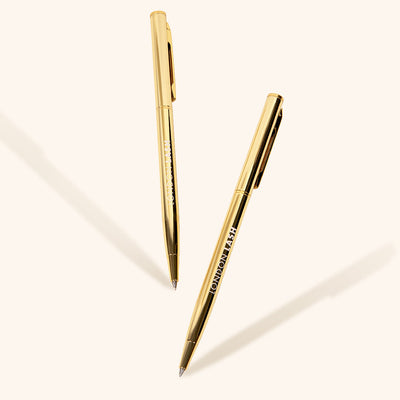 Branded gold pens for lash studio