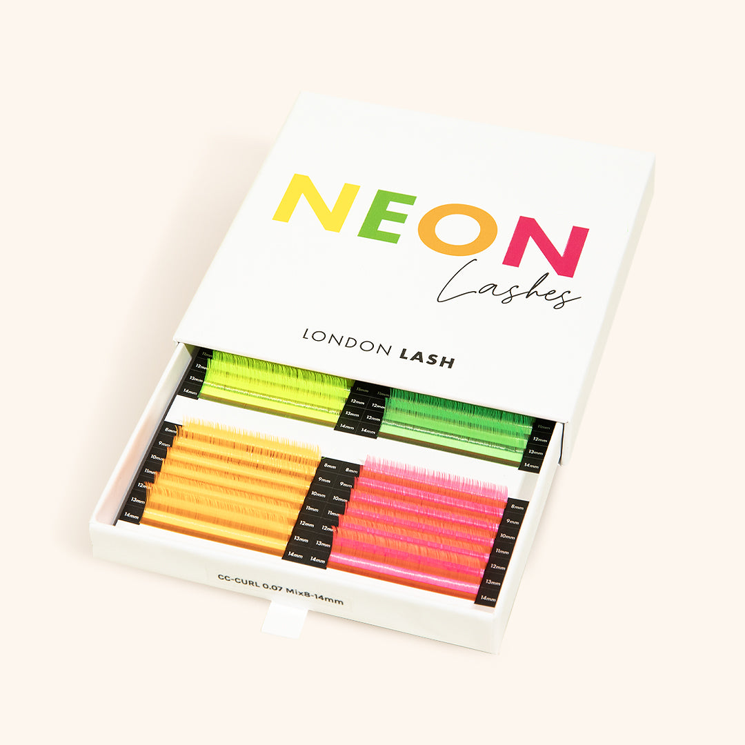 Neon UV lashes in white box packaging