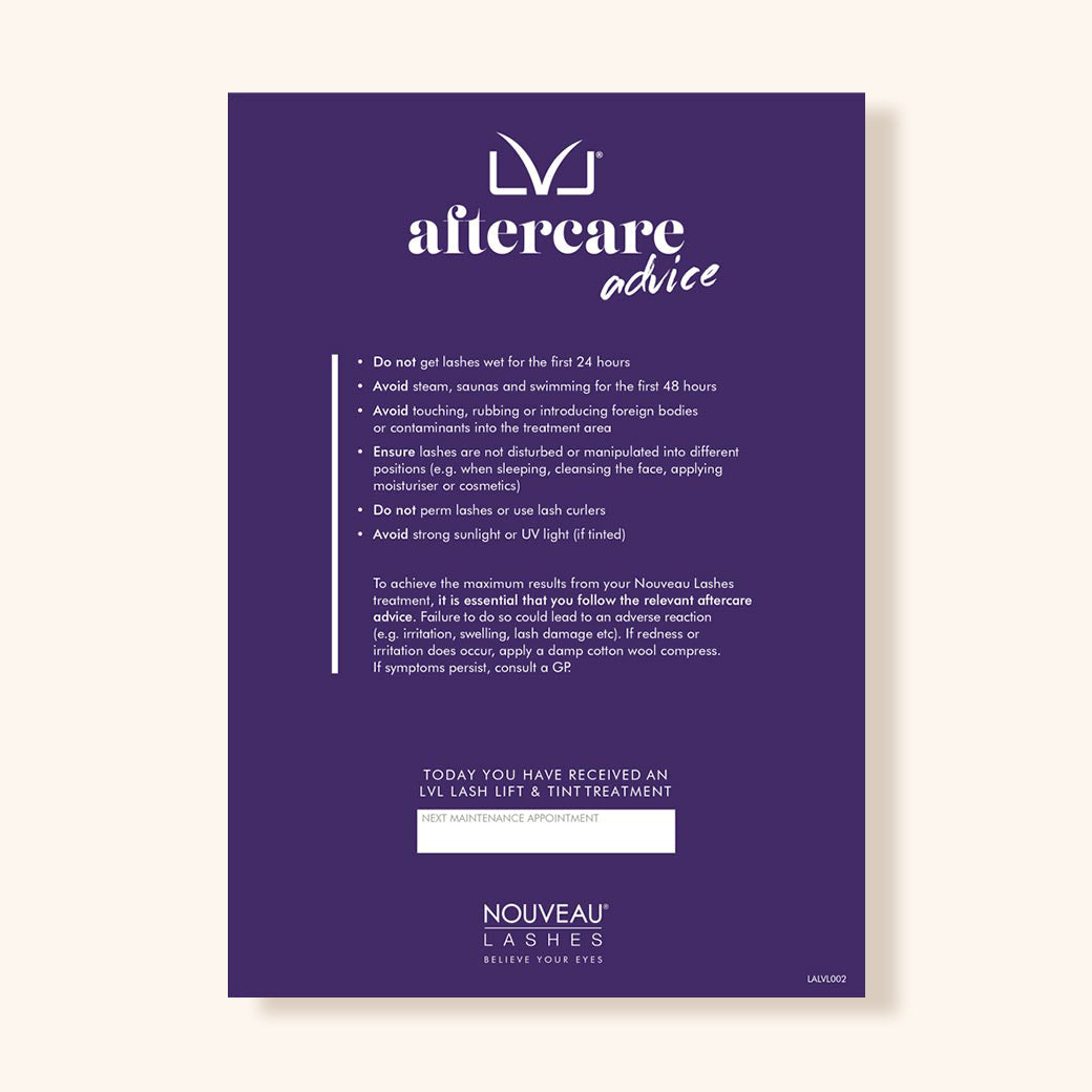 Nouveau Lashes Aftercare Card/Leaflet - LVL (50)