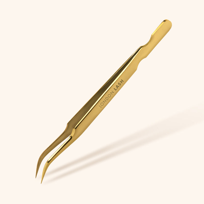 Curved Isolation Lash Extension Tweezers in Gold