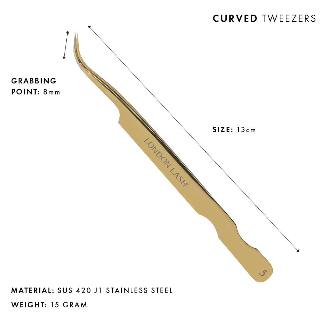 The dimensions of the London Lash Curved Isolation Lash Extension Tweezers