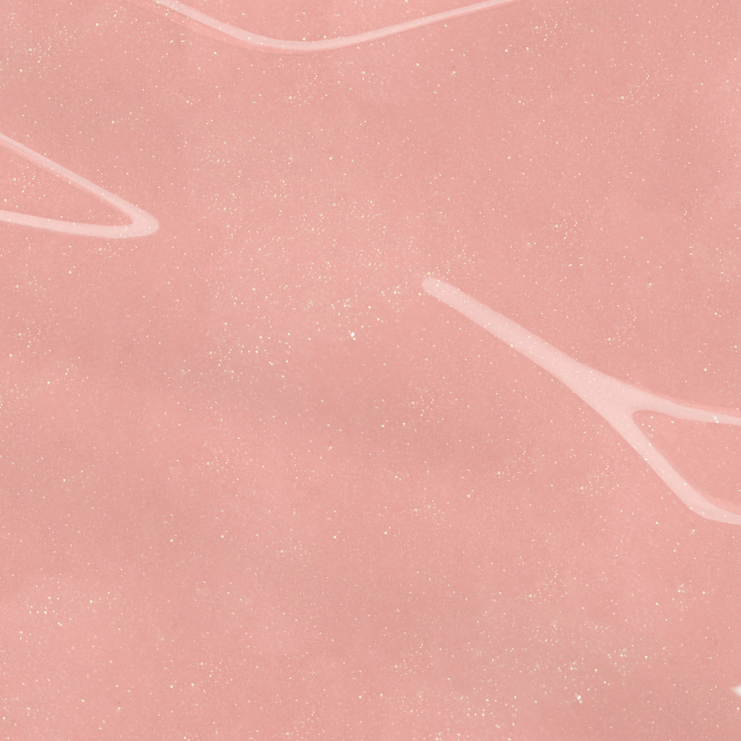 Light nude pink gel nail polish with a gold shimmer color swatch