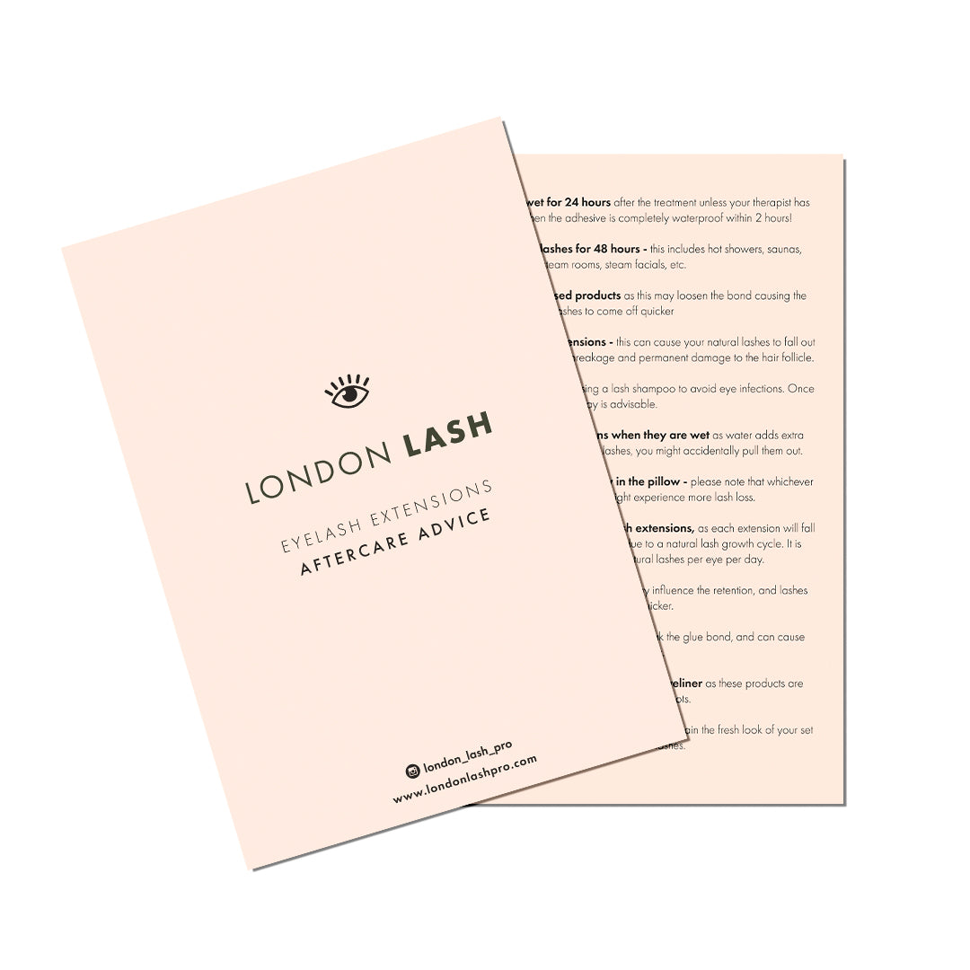 Digital Eyelash Extensions Aftercare Leaflet from London Lash USA