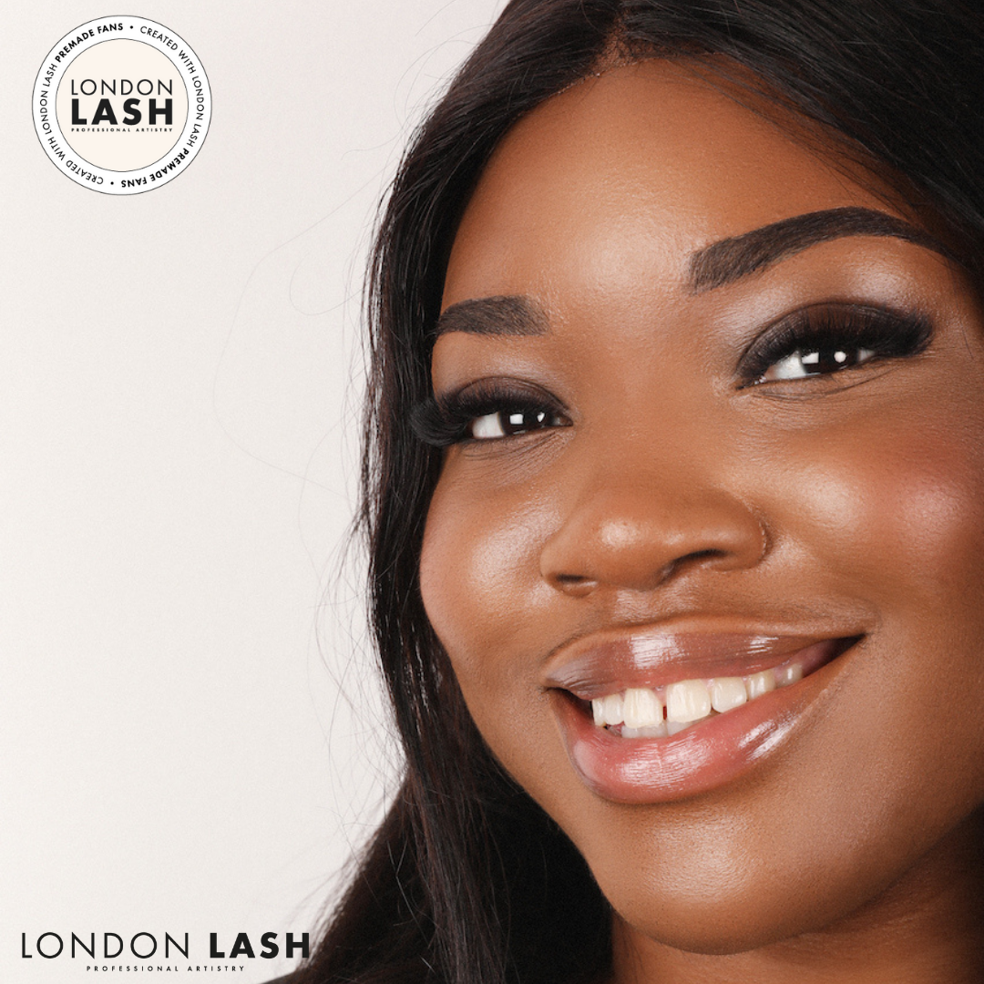 Lash extensions on a model using premade lash fans